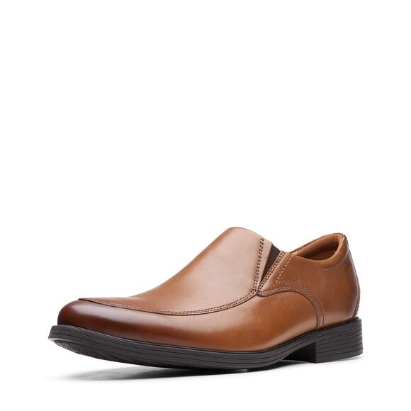 NWT Clarks Men's Whiddon Plain Loafer Dark Tan Leather 8 Wide